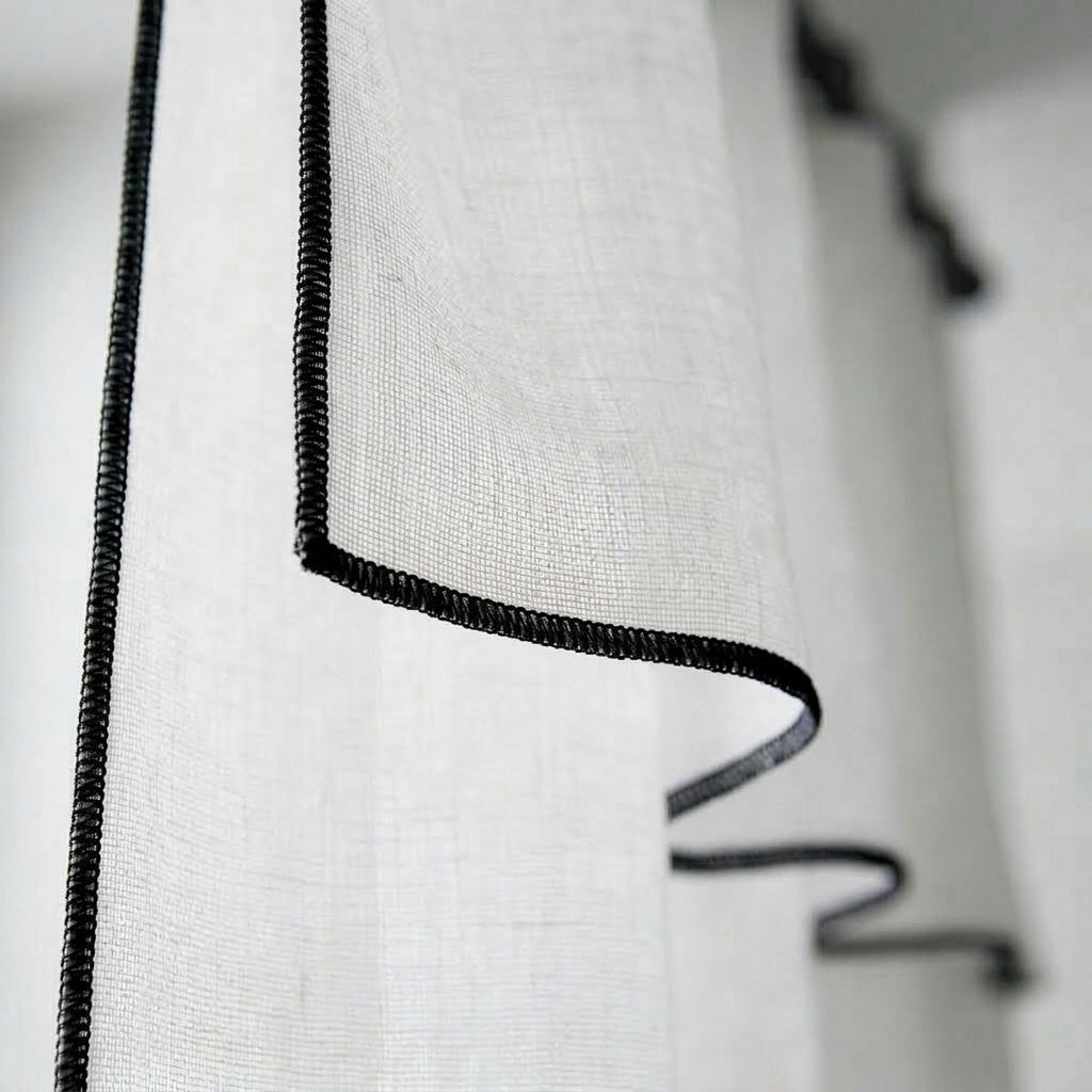 Bruma - Rideau Panneau (X2) - Voile De Coton Bio - Blanc/Noir