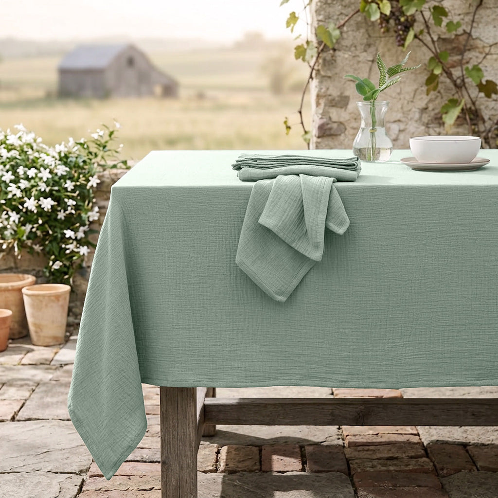 Alma - Nappe + 8 Serviettes - Vert Céladon