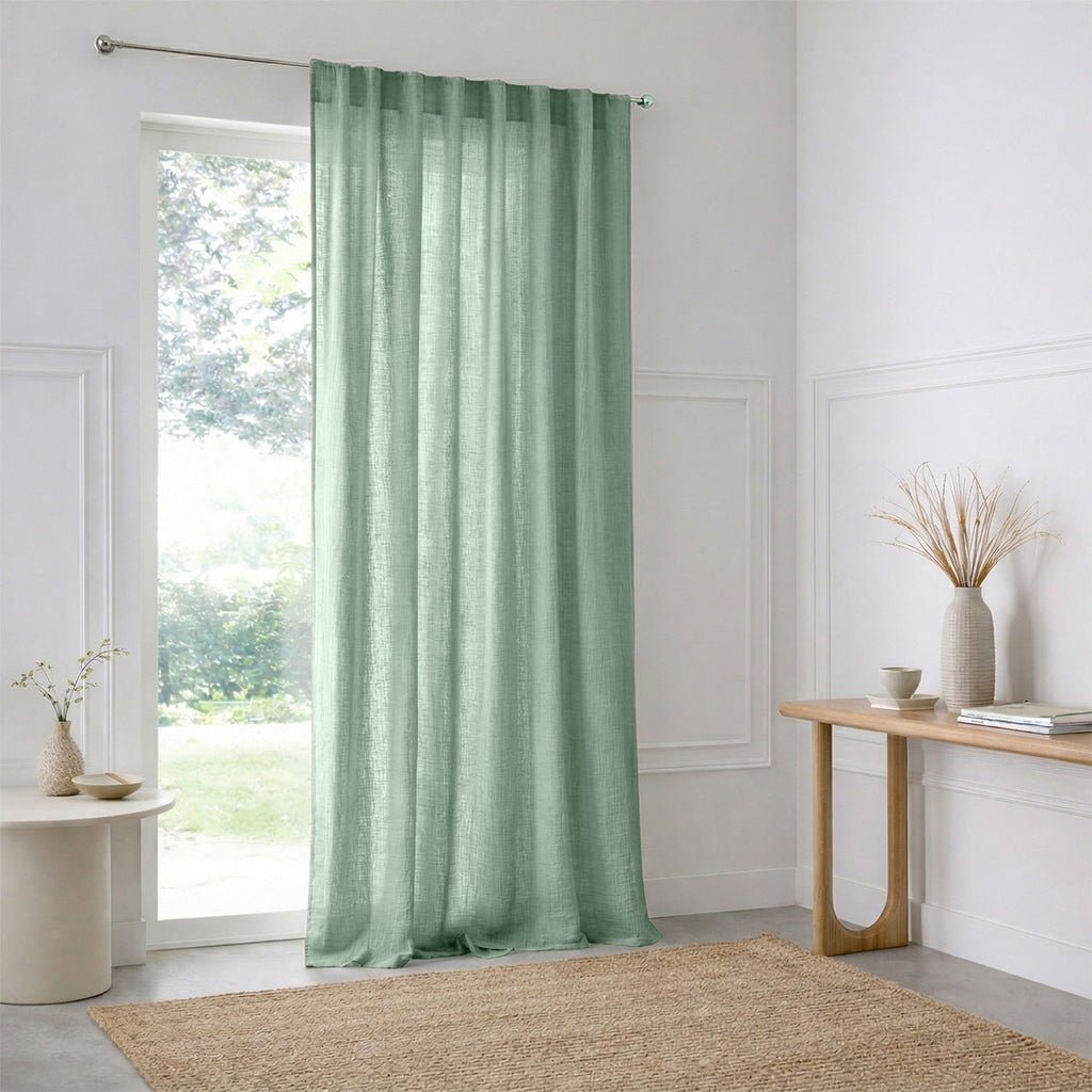 Alma - Cortina Con Trabillas - Gasa De Algodón - Verde Celadón