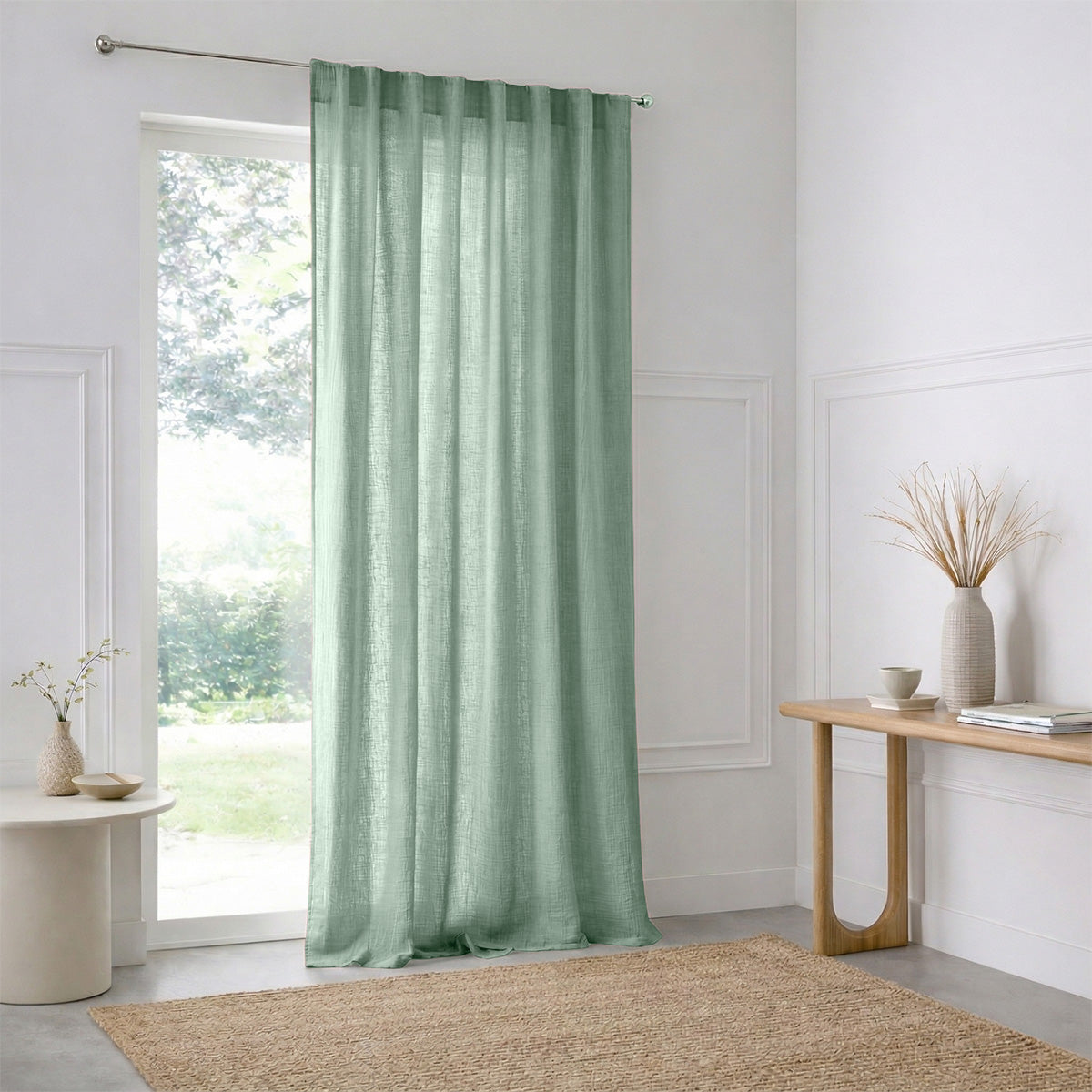 Alma - Cortina Con Trabillas - Gasa De Algodón - Verde Celadón