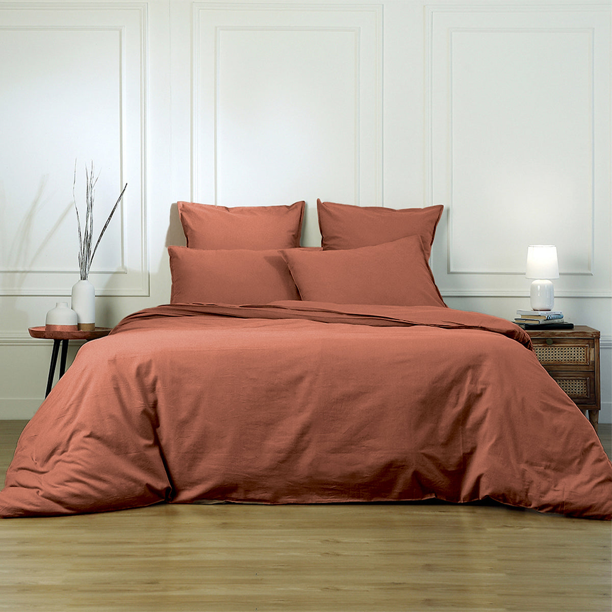 Luna - Fitted Sheet - Washed Cotton - Terracotta