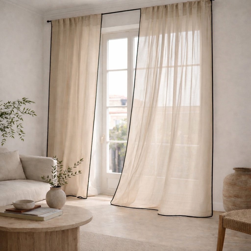 Bruma - Visillo Con Trabillas - Voile De Algodón Bio - Greige/Negro