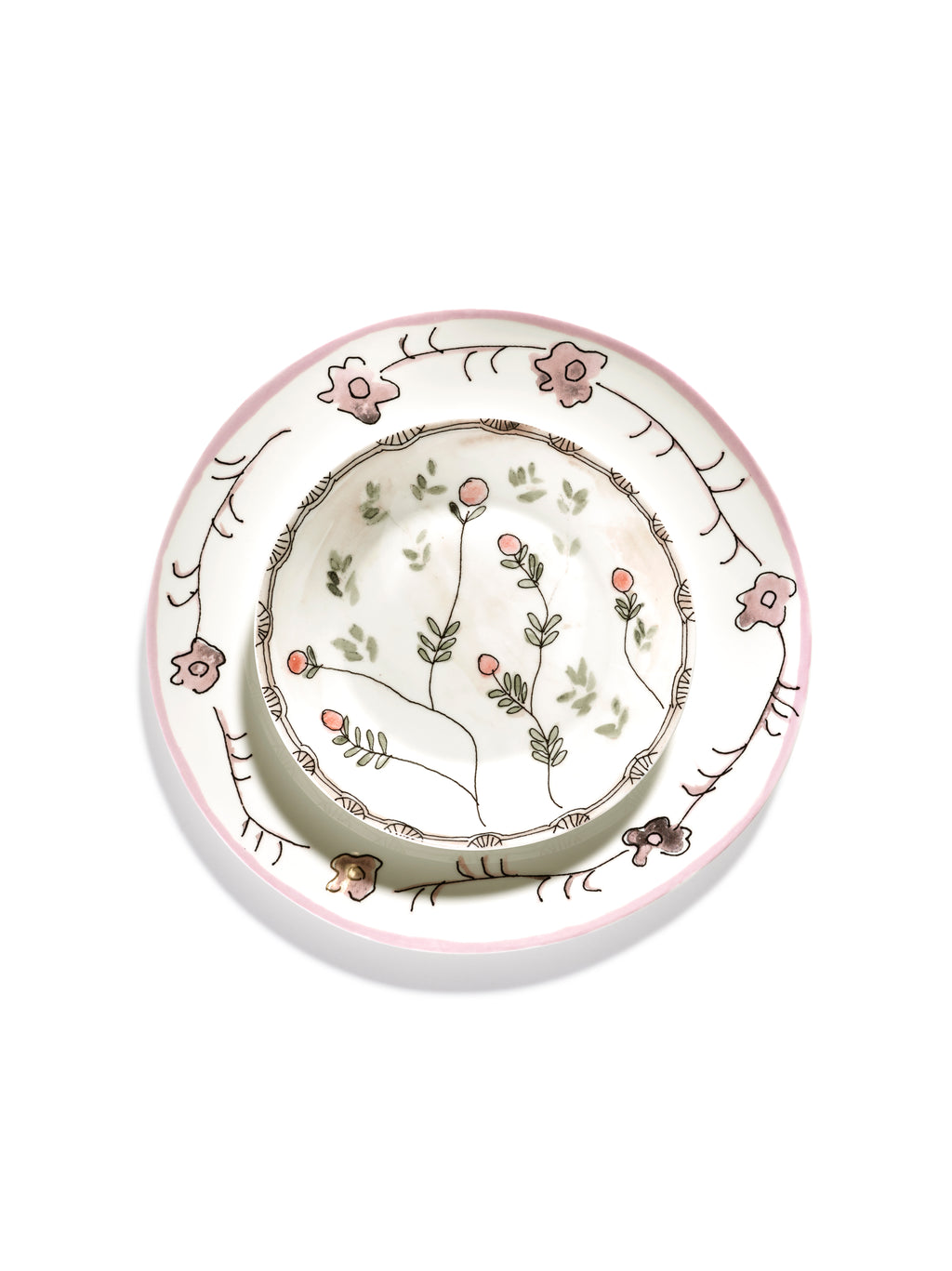 Midnight Flowers - Lot De 2 Assiettes Creuses - S - Porcelaine Bone China - Mirtillo Nude