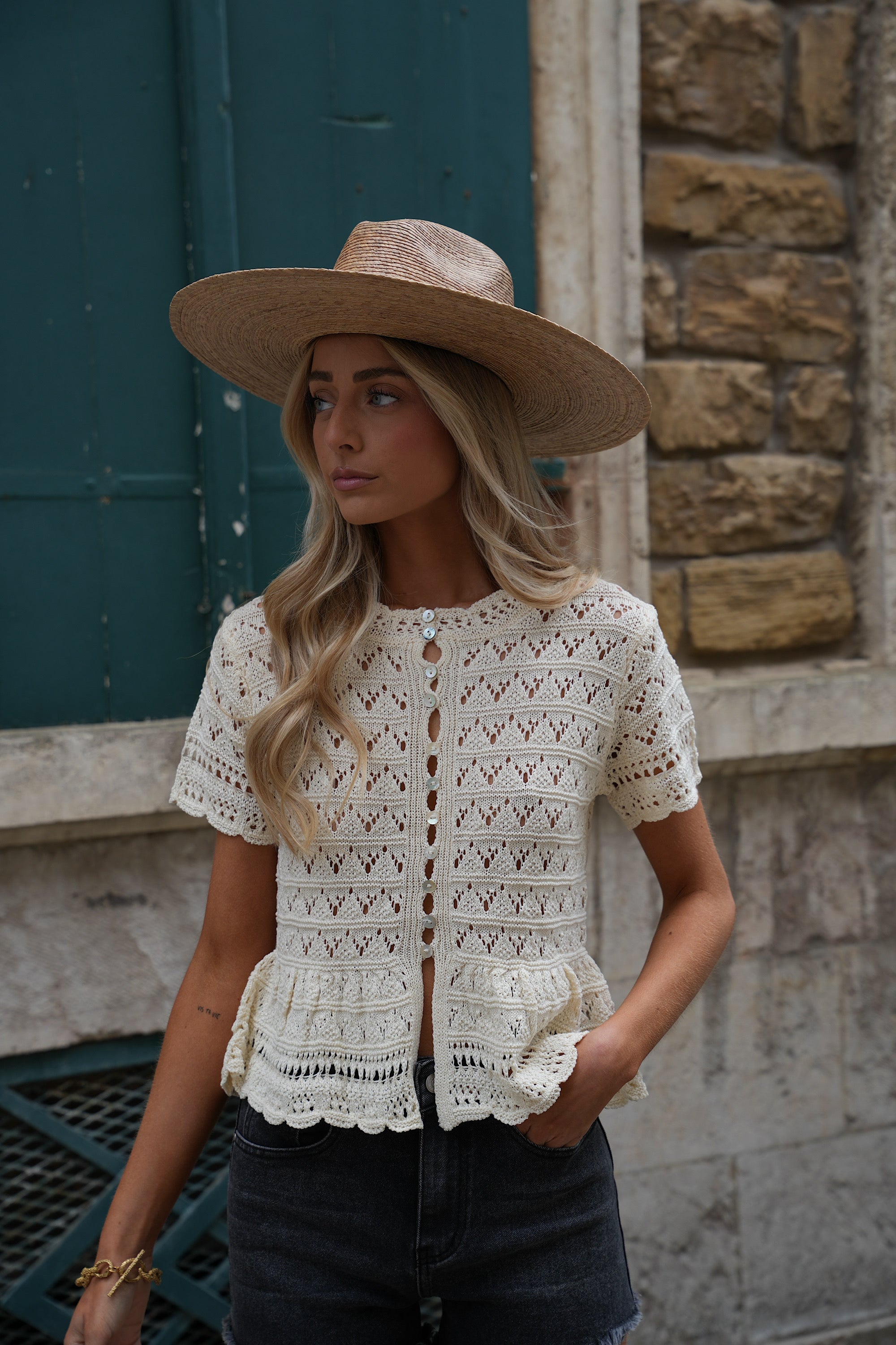 Blouse En Crochet Nora - Beige