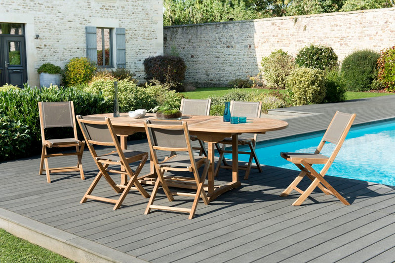 Fun - Salon De Jardin - Teck - Taupe/Marron