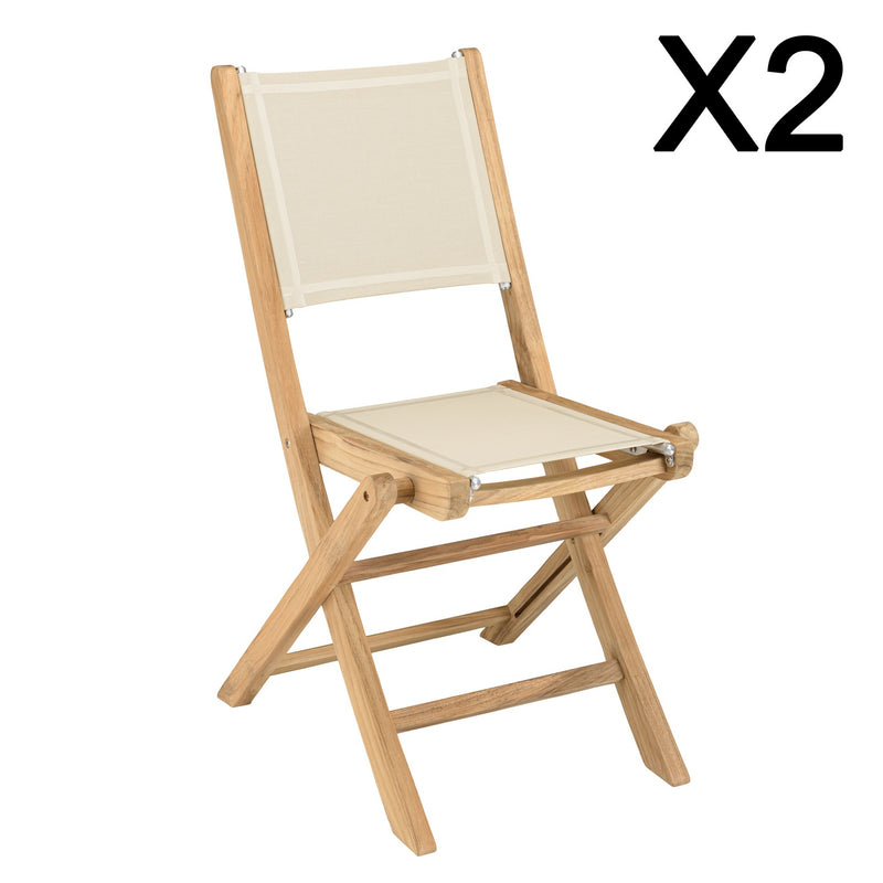 Fun - Lot De 2 Chaises Jardin - Teck/Textilène - Marron/Beige