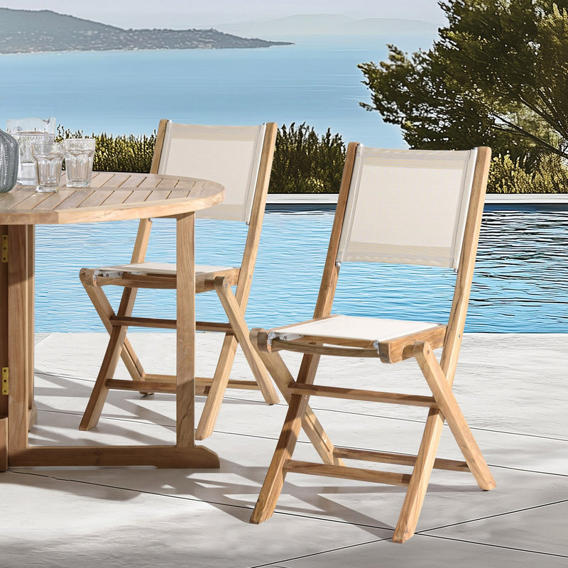 Fun - Lot De 2 Chaises Jardin - Teck/Textilène - Marron/Beige