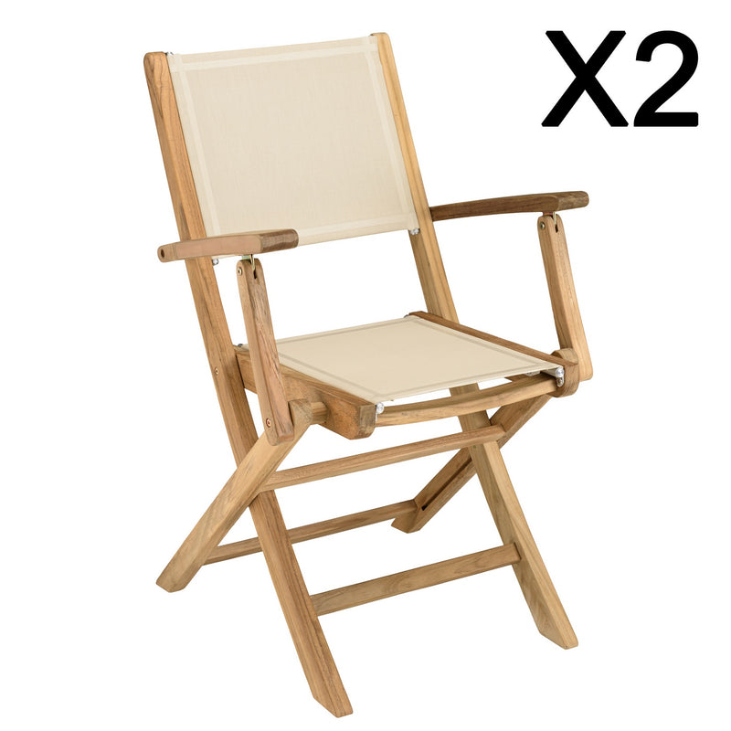 Fun - Lot De 2 Fauteuils Jardin - Teck/Textilène - Marron/Beige