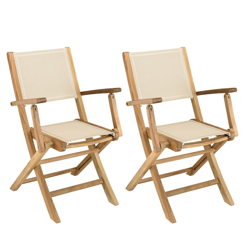 Fun - Lot De 2 Fauteuils Jardin - Teck/Textilène - Marron/Beige
