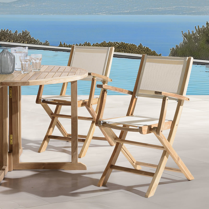 Fun - Lot De 2 Fauteuils Jardin - Teck/Textilène - Marron/Beige