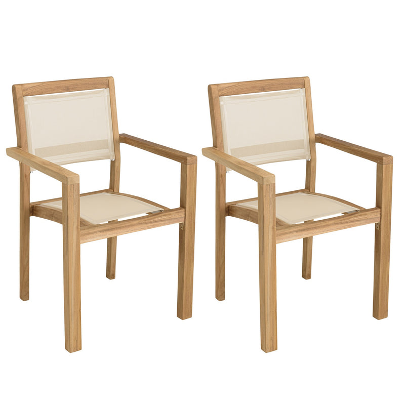 Fun - Lot De 2 Fauteuils Jardin - Teck/Textilène - Marron/Beige