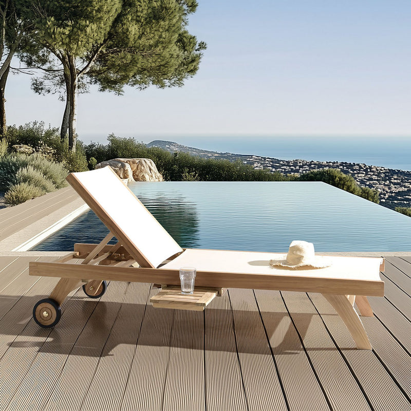 Fun - Bain De Soleil - Teck/Textilène - Marron/Beige