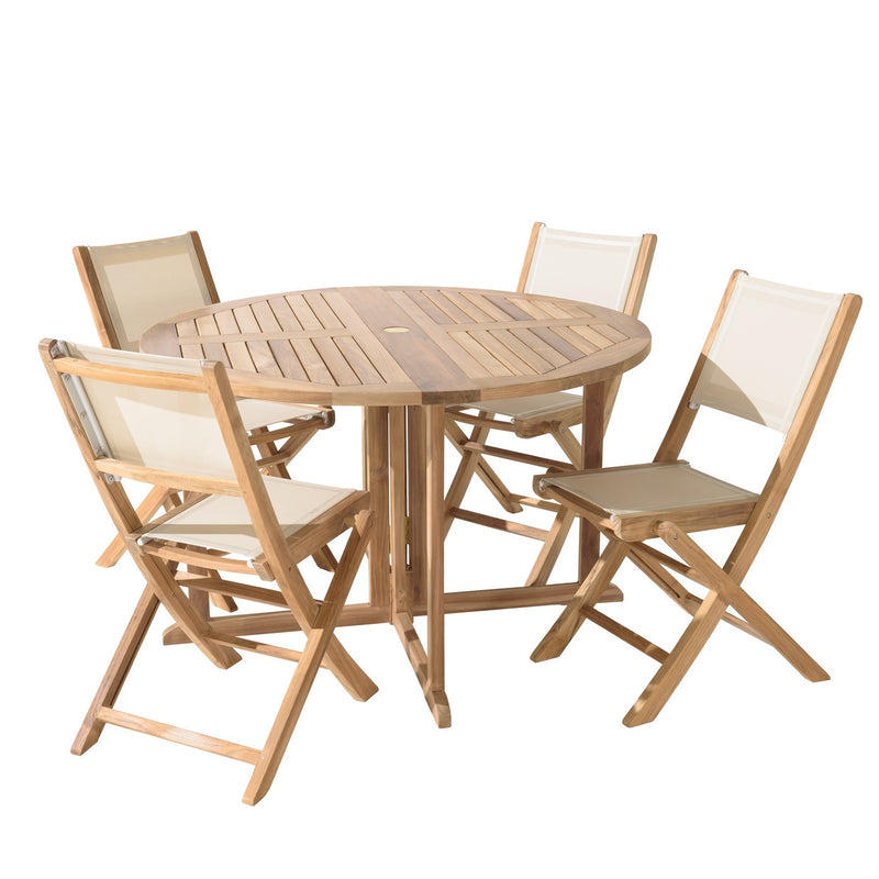 Fun - Salon De Jardin - Teck/Textilène - Beige/Marron