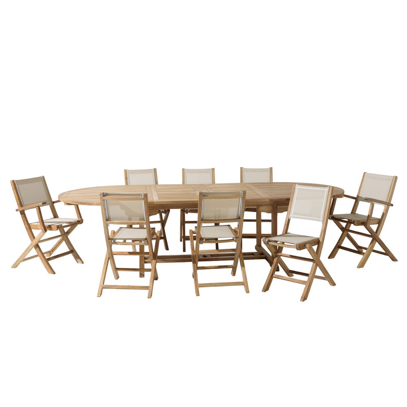 Fun - Salon De Jardin - Teck/Textilène - Beige/Marron