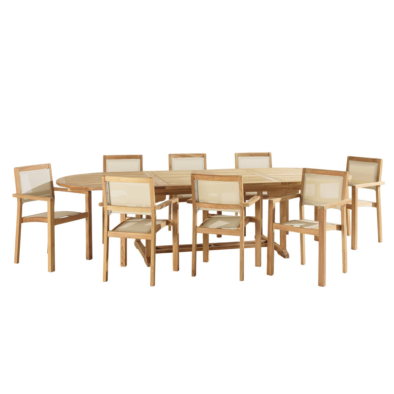 Fun - Salon De Jardin - Teck/Textilène - Beige/Marron