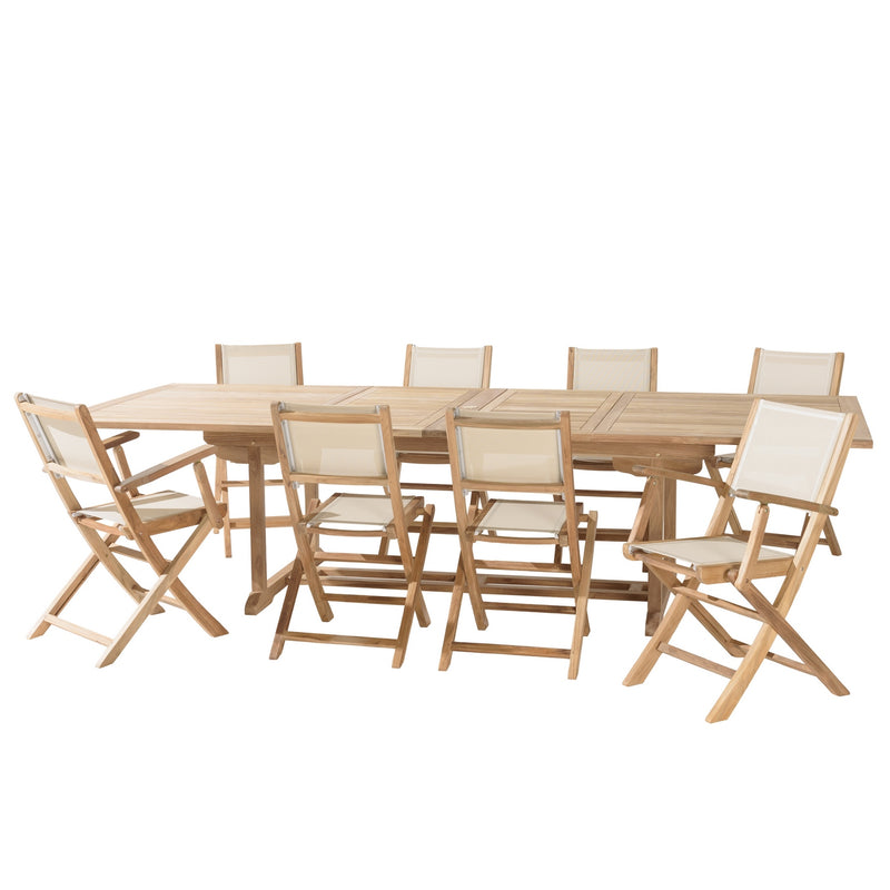 Fun - Salon De Jardin - Teck/Textilène - Beige/Marron