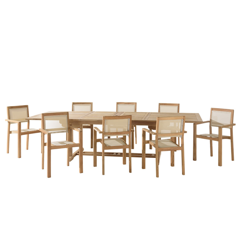 Fun - Salon De Jardin - Teck/Textilène - Beige/Marron