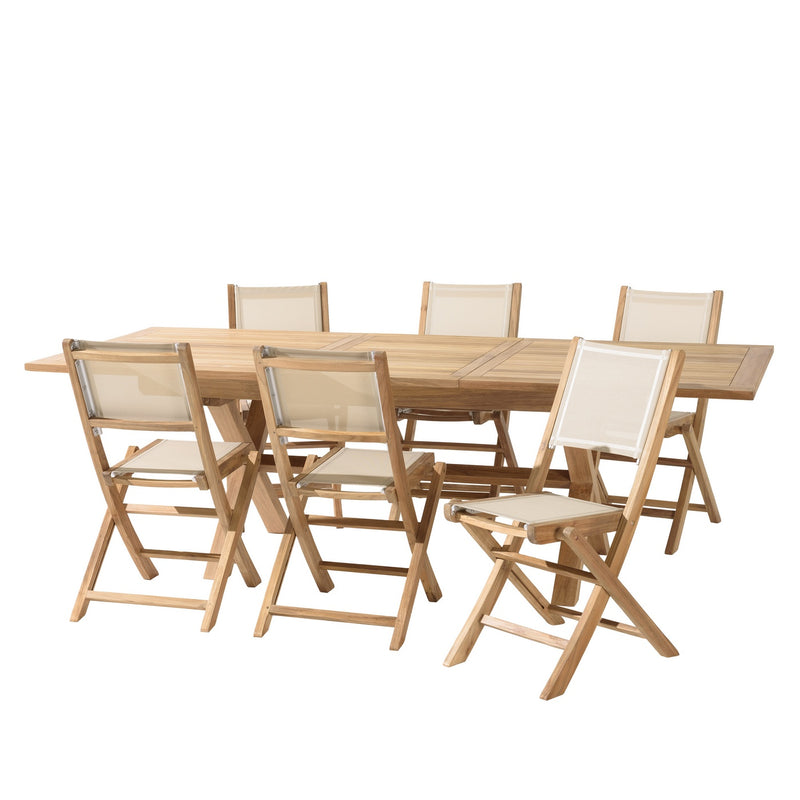 Fun - Salon De Jardin - Teck/Textilène - Beige/Marron