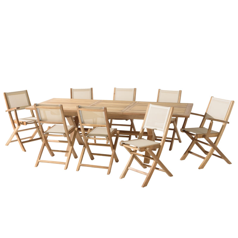 Fun - Salon De Jardin - Teck/Textilène - Beige/Marron