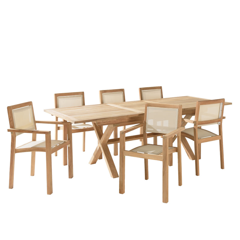 Fun - Salon De Jardin - Teck/Textilène - Beige/Marron