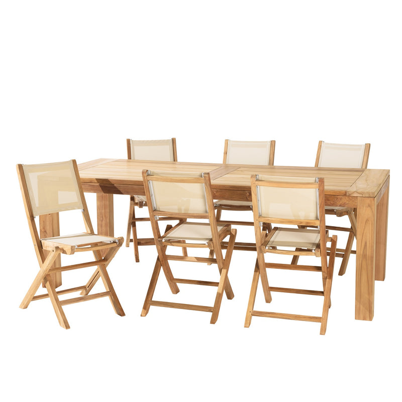 Fun - Salon De Jardin - Teck/Textilène - Beige/Marron