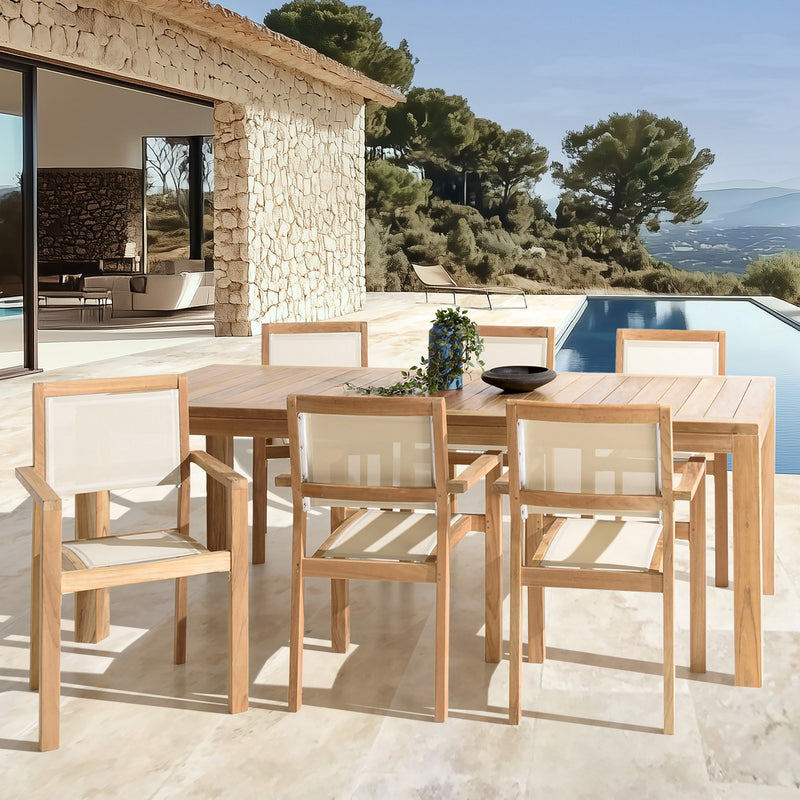 Fun - Salon De Jardin - Teck/Textilène - Beige/Marron