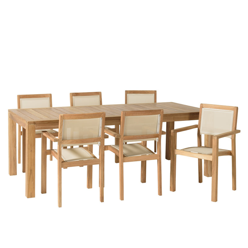 Fun - Salon De Jardin - Teck/Textilène - Beige/Marron