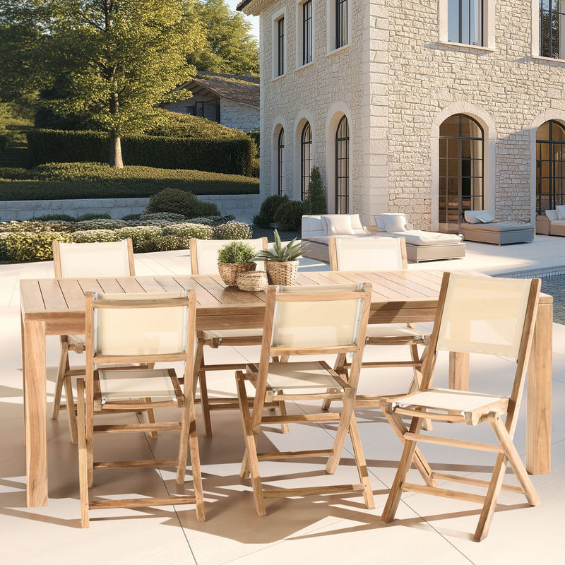 Fun - Salon De Jardin - Teck/Textilène - Beige/Marron
