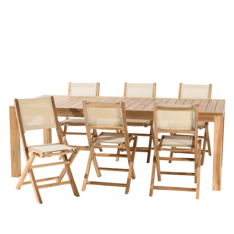 Fun - Salon De Jardin - Teck/Textilène - Beige/Marron
