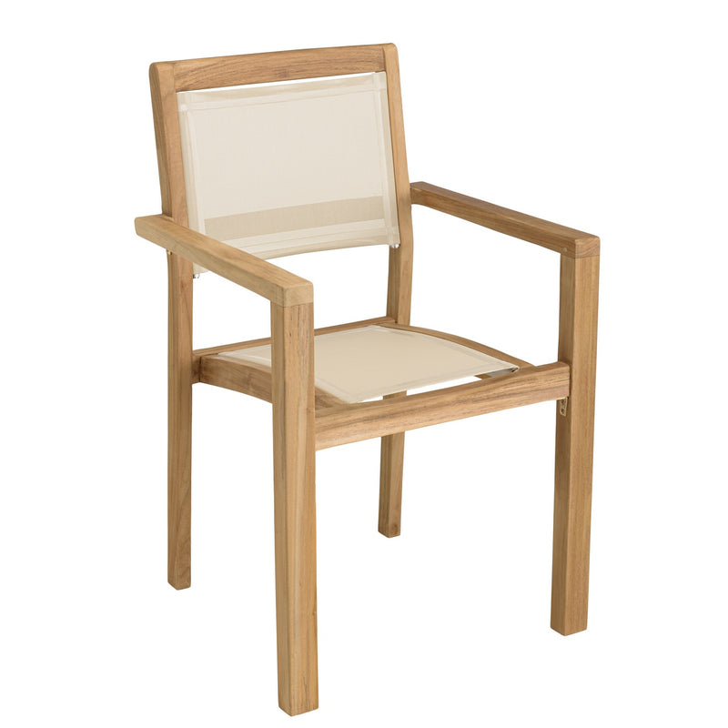 Fun - Salon De Jardin - Teck/Textilène - Beige/Marron