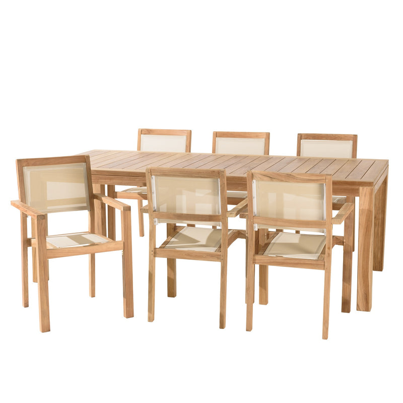 Fun - Salon De Jardin - Teck/Textilène - Beige/Marron