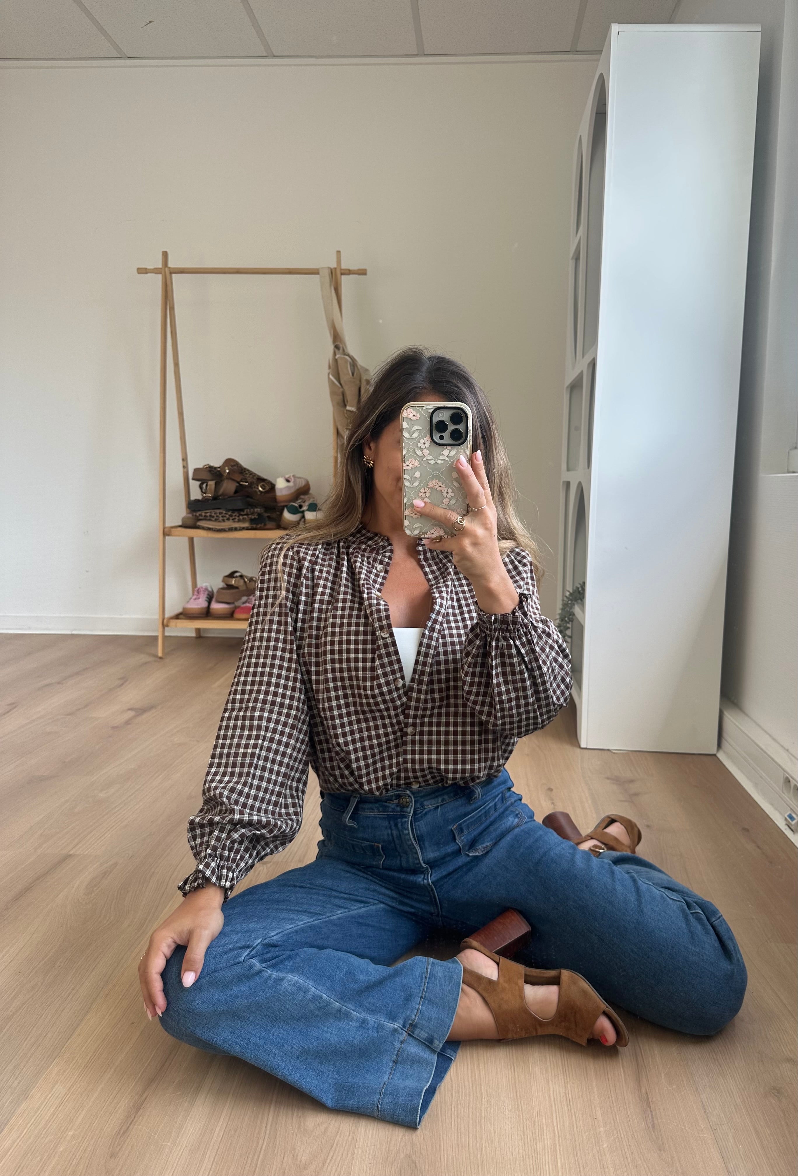 Blouse à carreaux Sybille marron
