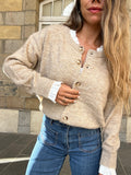 Cárdigan Gabrielle topo con cuello de encaje