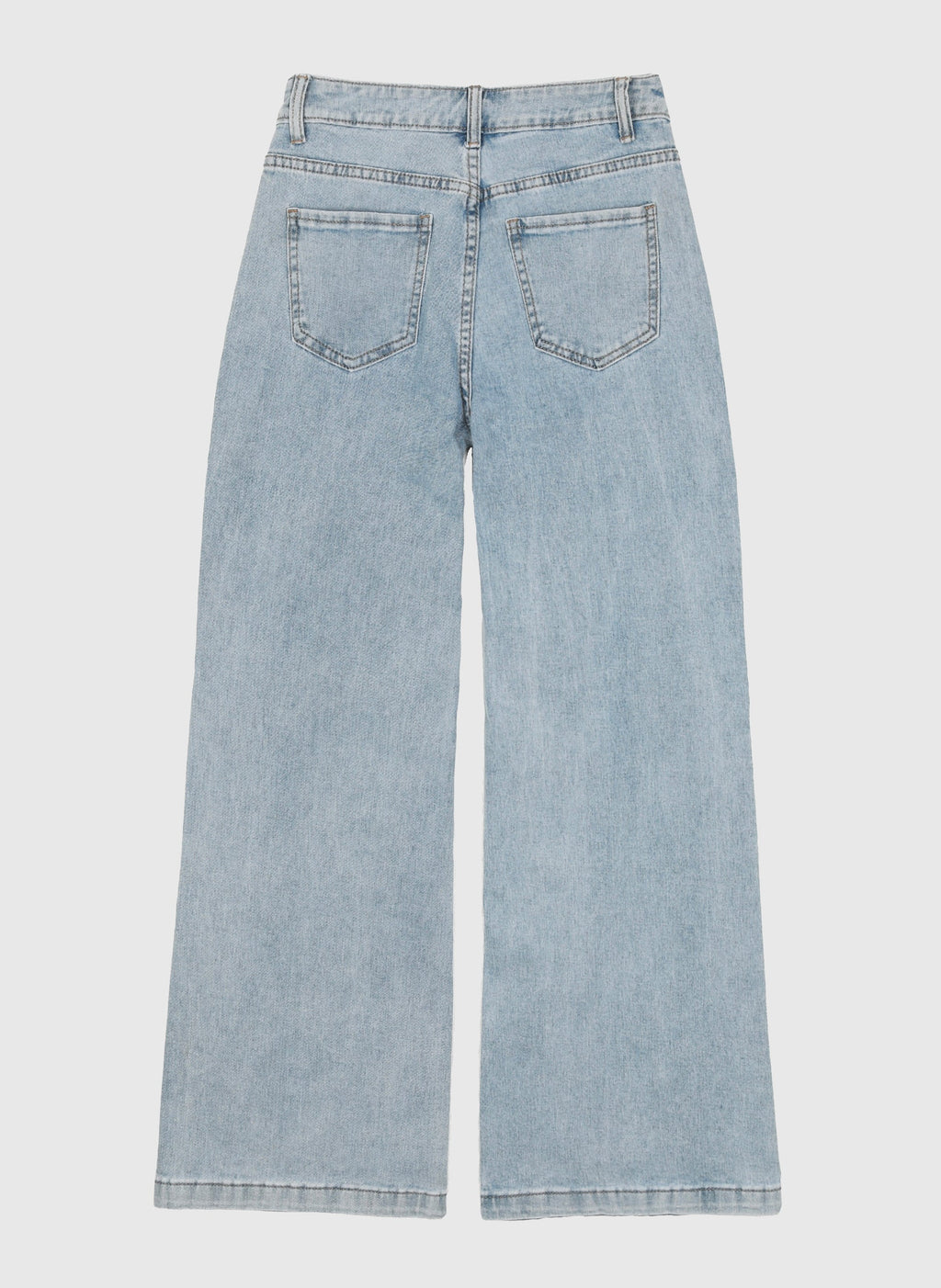 An'ge – Pantalón Pafli Azul, vaquero ancho azul claro, vista de espaldas, sobre fondo gris
