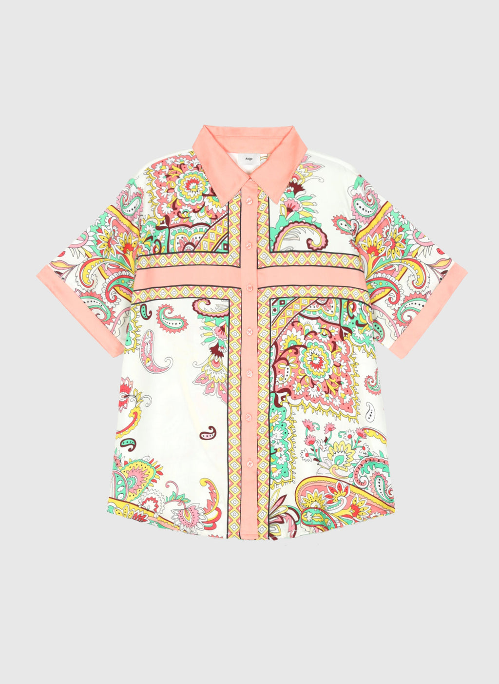 An'ge – Chemise Silvana Jelame Rose, hvid kortærmet skjorte med farverigt paisley-mønster og lyserøde striber