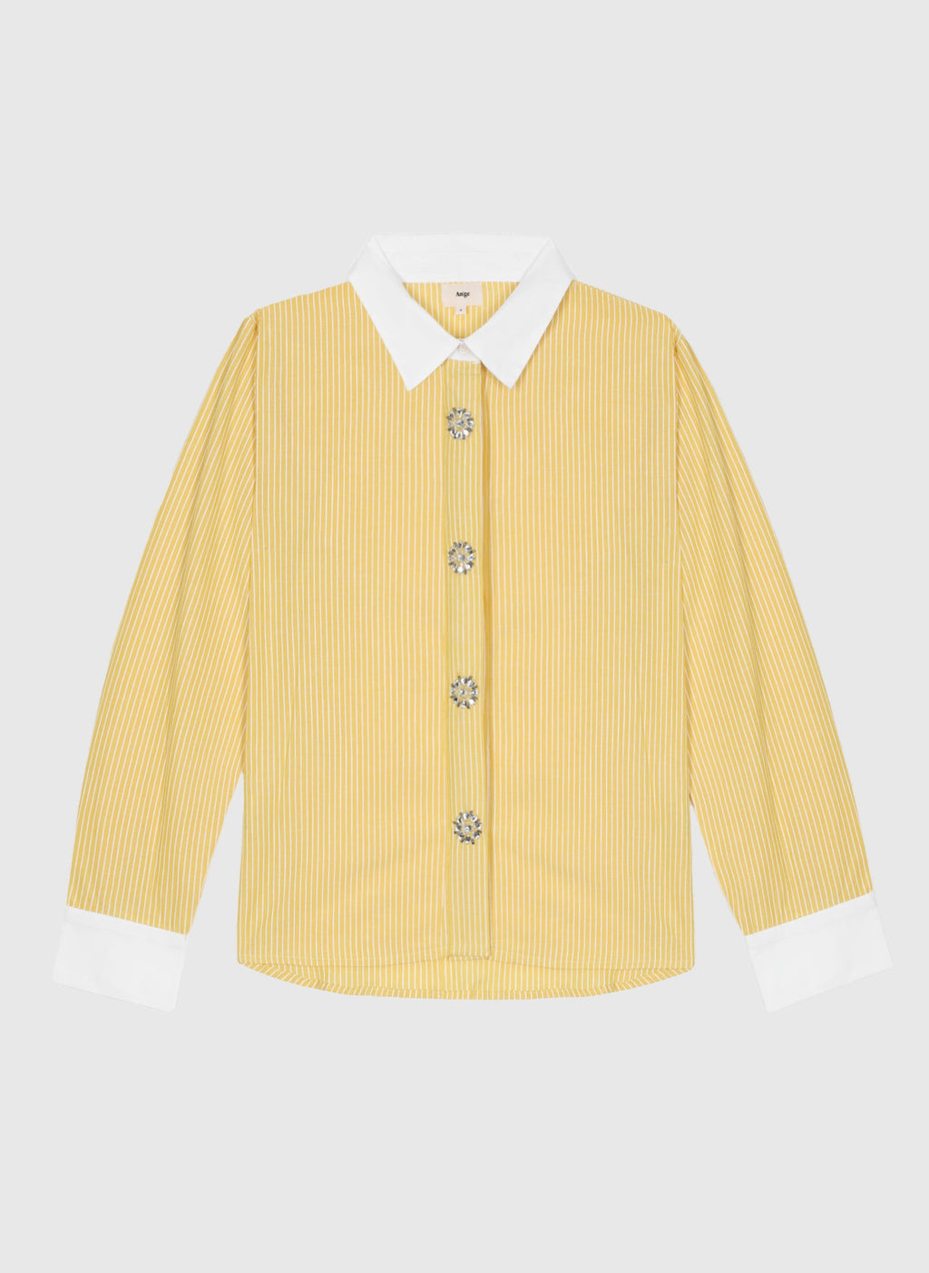 An'ge – Chemise Sylana Jaune, chemise jaune à rayures blanches, col et poignets blancs, boutons fantaisie