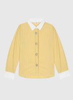 An'ge – Chemise Sylana Jaune, chemise jaune à rayures blanches, col et poignets blancs, boutons fantaisie