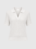 An'ge – Pull Venou Blanc, polo blanc cassé en maille à manches courtes, vue de face