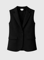 An'ge – Veste Sans Manches Zakarita Noir, gilet de costume noir sans manches, avec un bouton et deux poches