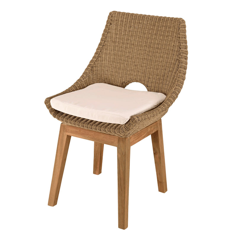 Kally - Lot De 2 Chaises Jardin - Rotin Synthétique/Teck/Mousse/Aluminium/Tissu Polyester 100% - Beige/Ecru/Marron
