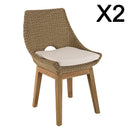 Kally - Lot De 2 Chaises Jardin - Rotin Synthétique/Teck/Mousse/Aluminium/Tissu Polyester 100% - Beige/Ecru/Marron