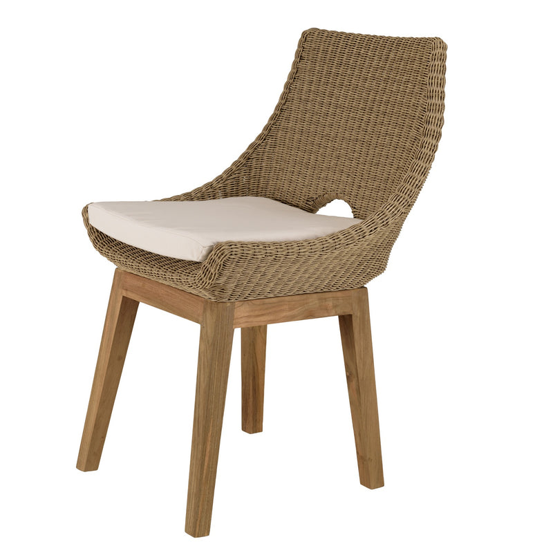 Kally - Lot De 2 Chaises Jardin - Rotin Synthétique/Teck/Mousse/Aluminium/Tissu Polyester 100% - Beige/Ecru/Marron