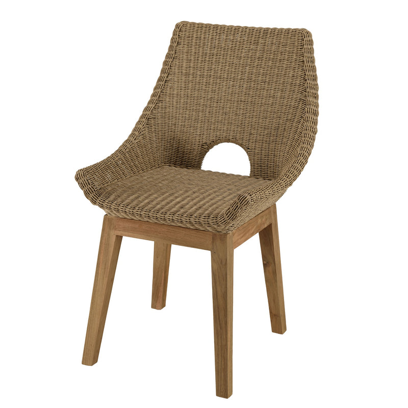 Kally - Lot De 2 Chaises Jardin - Rotin Synthétique/Teck/Mousse/Aluminium/Tissu Polyester 100% - Beige/Ecru/Marron