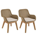 Kally - Lot De 2 Fauteuils Jardin - Rotin Synthétique/Teck/Mousse/Aluminium/Tissu Polyester 100% - Beige/Ecru/Marron