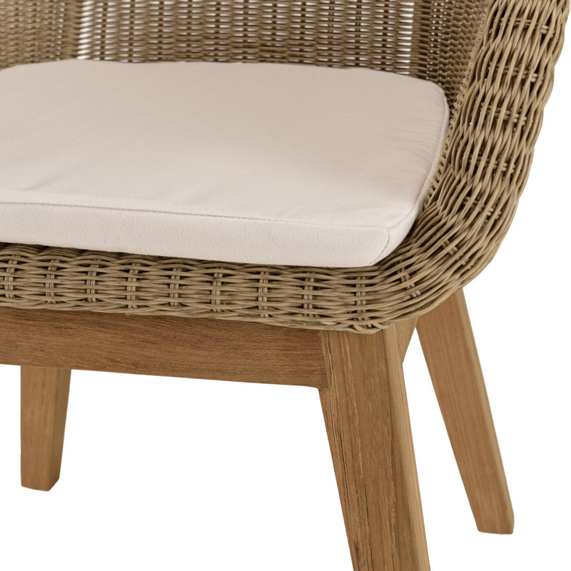 Kally - Lot De 2 Fauteuils Jardin - Rotin Synthétique/Teck/Mousse/Aluminium/Tissu Polyester 100% - Beige/Ecru/Marron