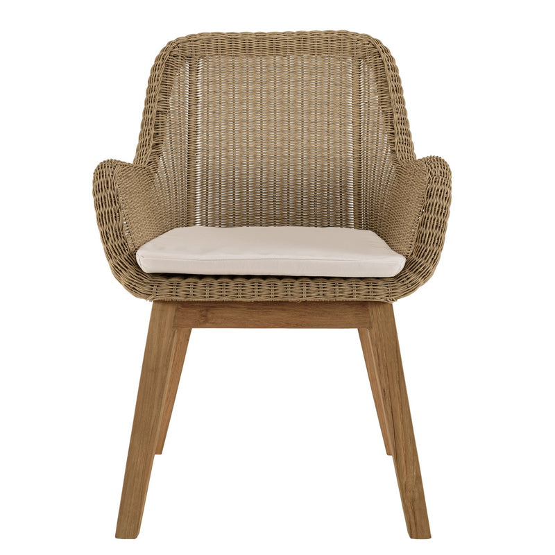 Kally - Lot De 2 Fauteuils Jardin - Rotin Synthétique/Teck/Mousse/Aluminium/Tissu Polyester 100% - Beige/Ecru/Marron