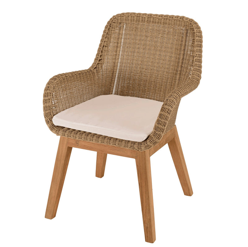 Kally - Lot De 2 Fauteuils Jardin - Rotin Synthétique/Teck/Mousse/Aluminium/Tissu Polyester 100% - Beige/Ecru/Marron