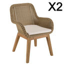Kally - Lot De 2 Fauteuils Jardin - Rotin Synthétique/Teck/Mousse/Aluminium/Tissu Polyester 100% - Beige/Ecru/Marron