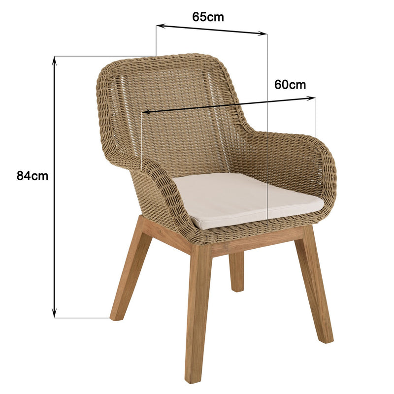 Kally - Lot De 2 Fauteuils Jardin - Rotin Synthétique/Teck/Mousse/Aluminium/Tissu Polyester 100% - Beige/Ecru/Marron