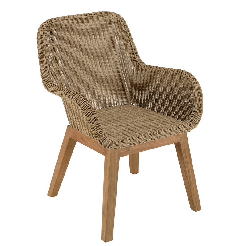 Kally - Lot De 2 Fauteuils Jardin - Rotin Synthétique/Teck/Mousse/Aluminium/Tissu Polyester 100% - Beige/Ecru/Marron